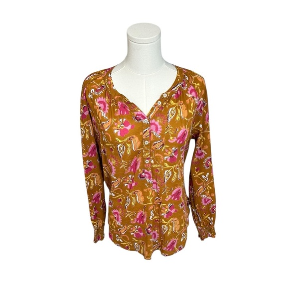Xirena Sunset Estey Blouse Long Sleeve Camel Tan Floral Cotton Size Medium Boho - Picture 1 of 11